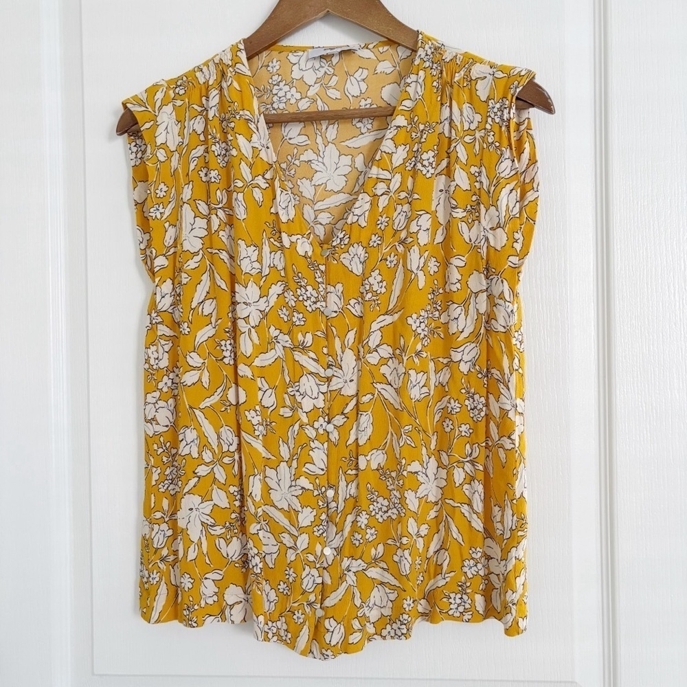 Suncoo Paris Yellow Floral Cap Sleeve Blouse T2 Medium Boho Summer